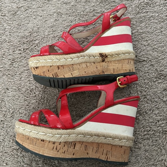 New Prada Wedges size 38 Orange Red Striped - Picture 6 of 8